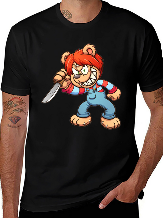 Killer Teddy Bear Graphic Tee - Horror Chucky Parody T-Shirt
