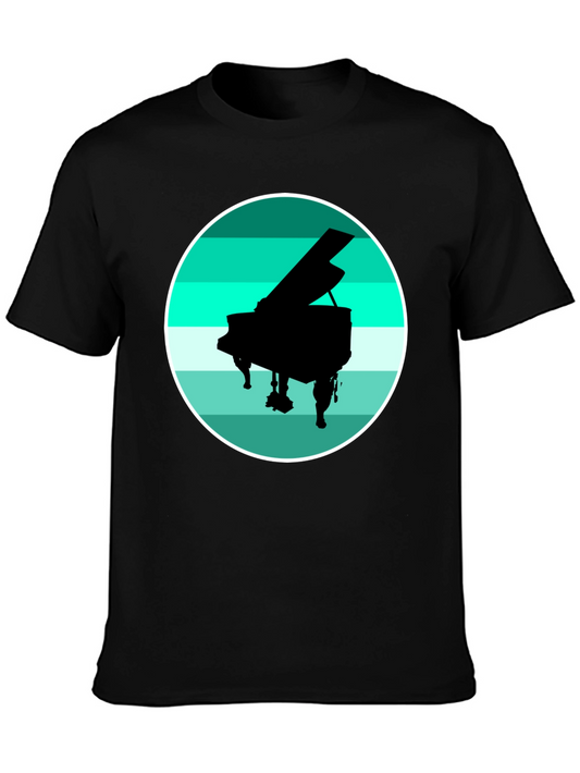 Piano Silhouette Graphic Tee - Black Cotton Blend