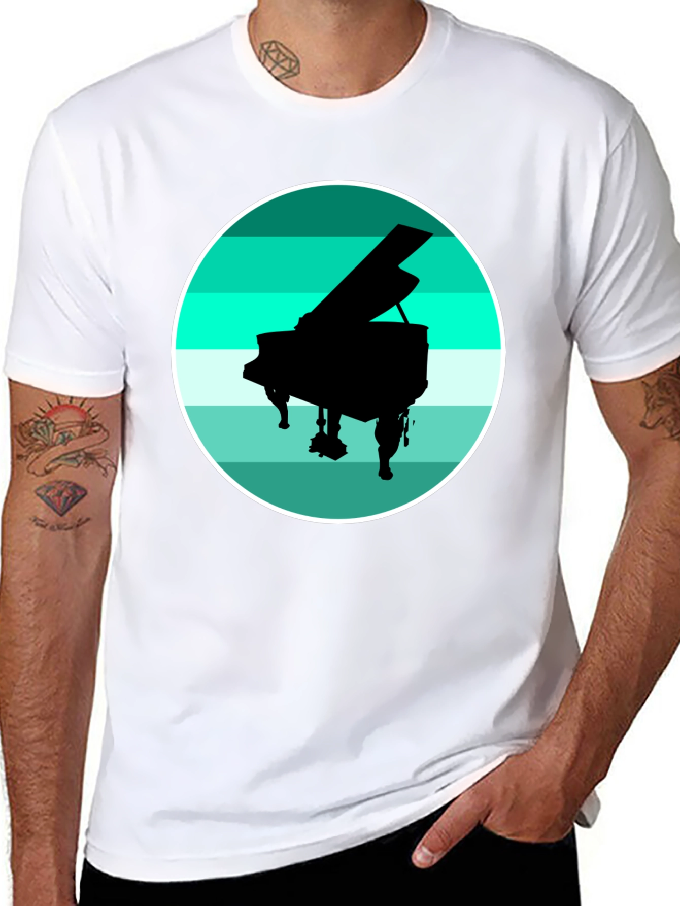 Piano Silhouette Graphic Tee - Black Cotton Blend