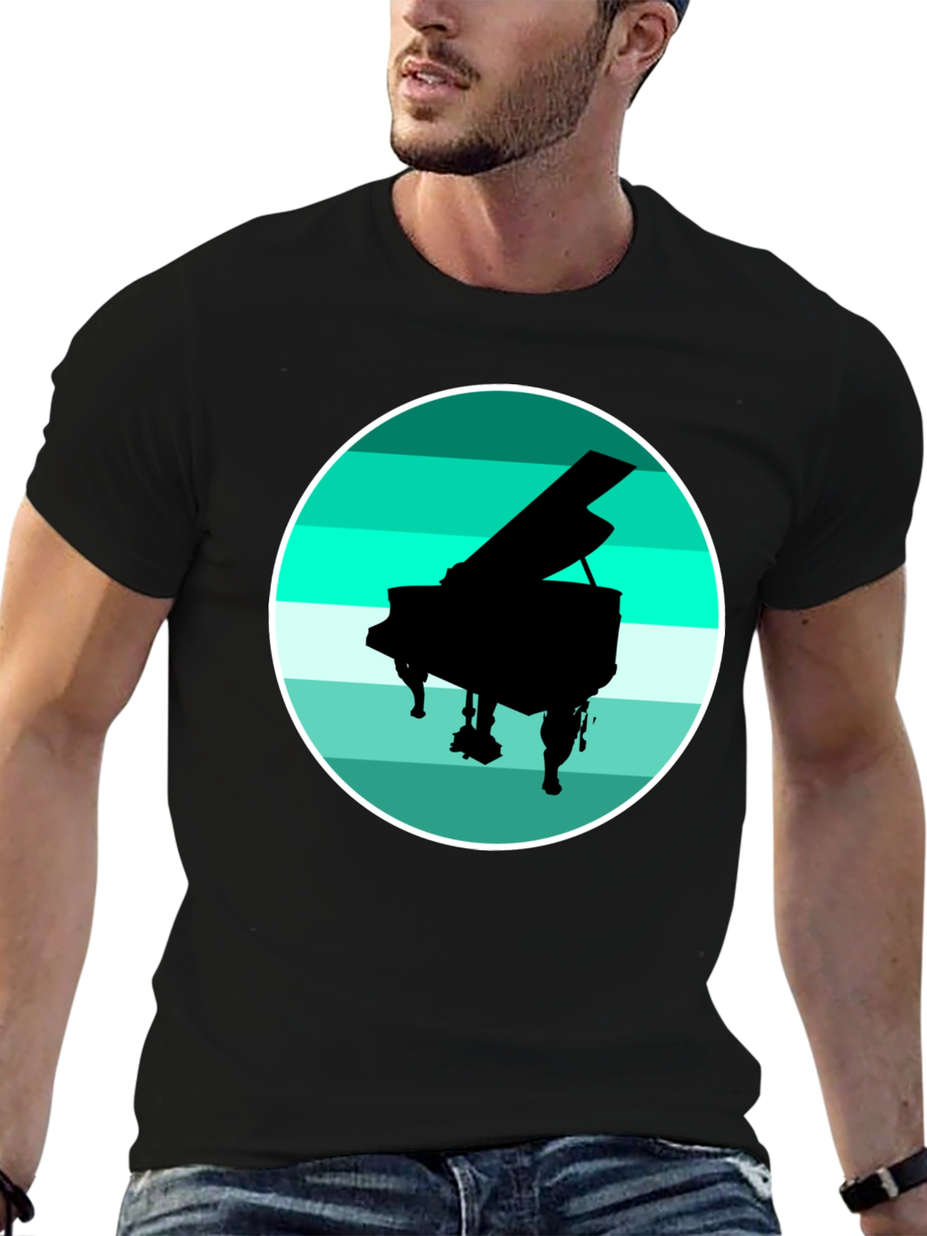 Piano Silhouette Graphic Tee - Black Cotton Blend