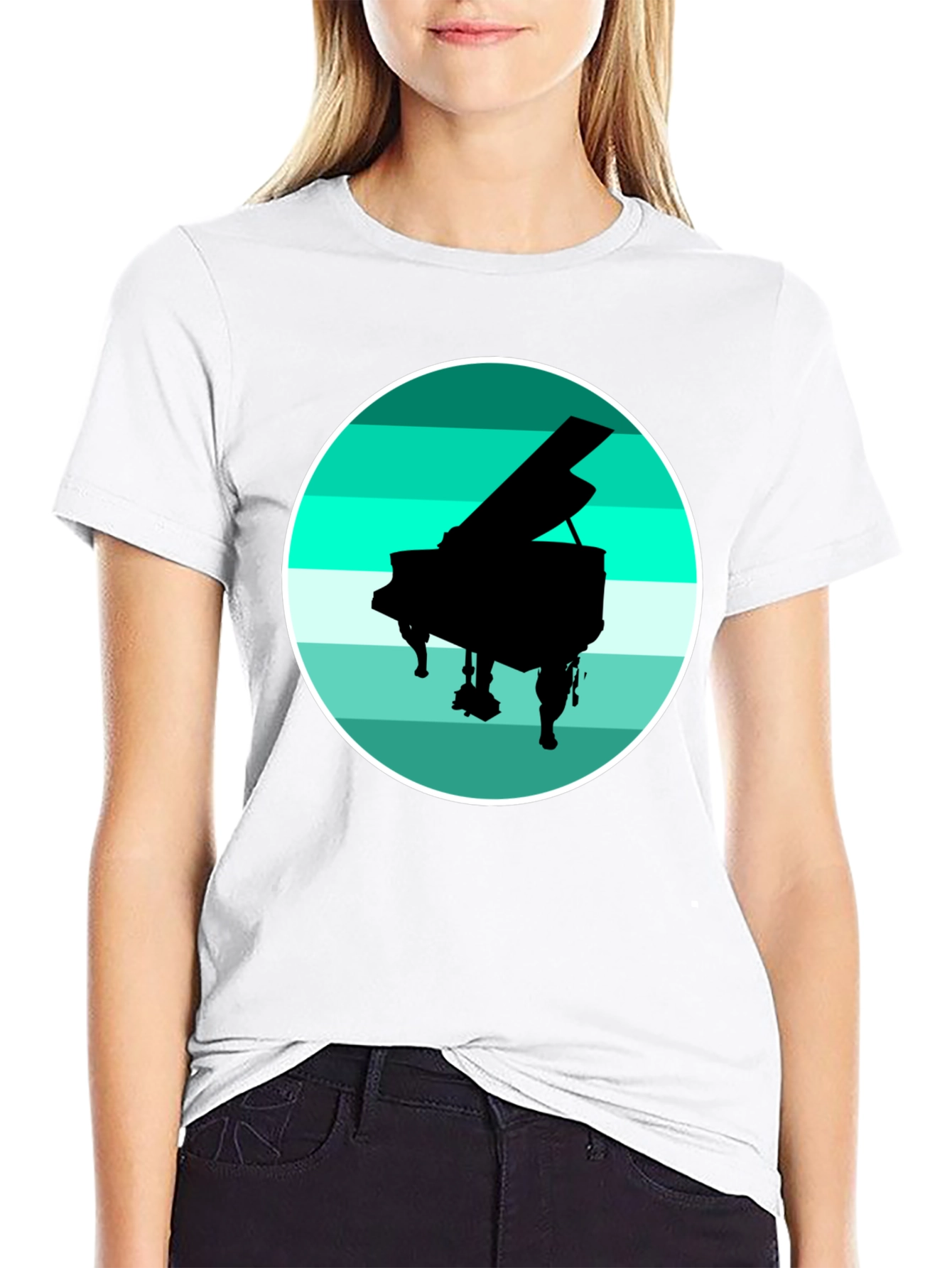 Piano Silhouette Graphic Tee - Black Cotton Blend