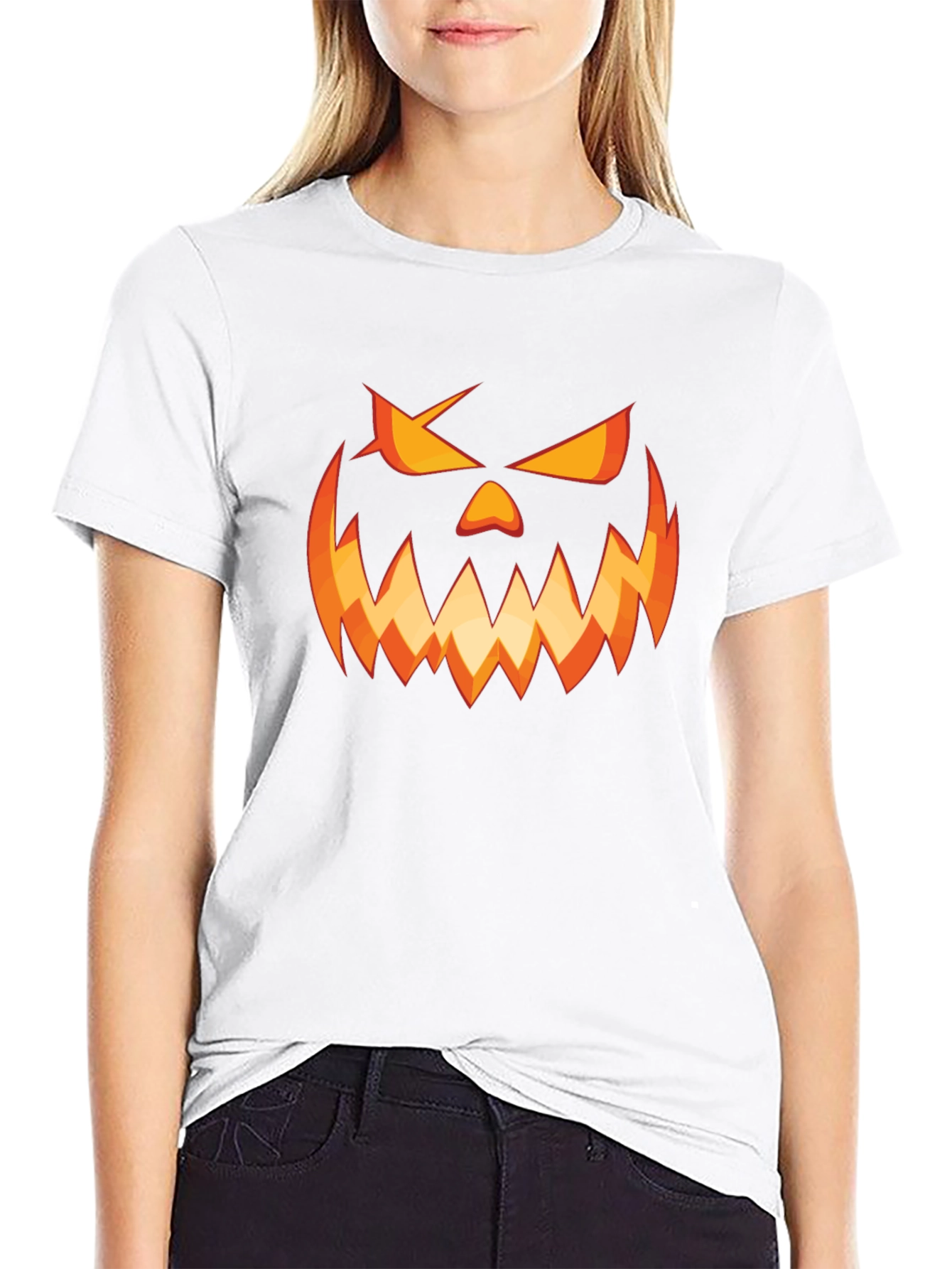 Halloween Pumpkin Face Graphic Tee - Scary & Stylish