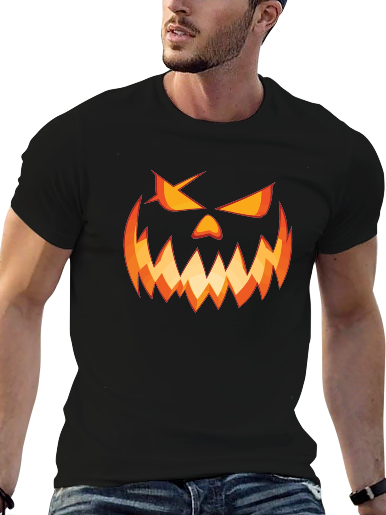 Halloween Pumpkin Face Graphic Tee - Scary & Stylish