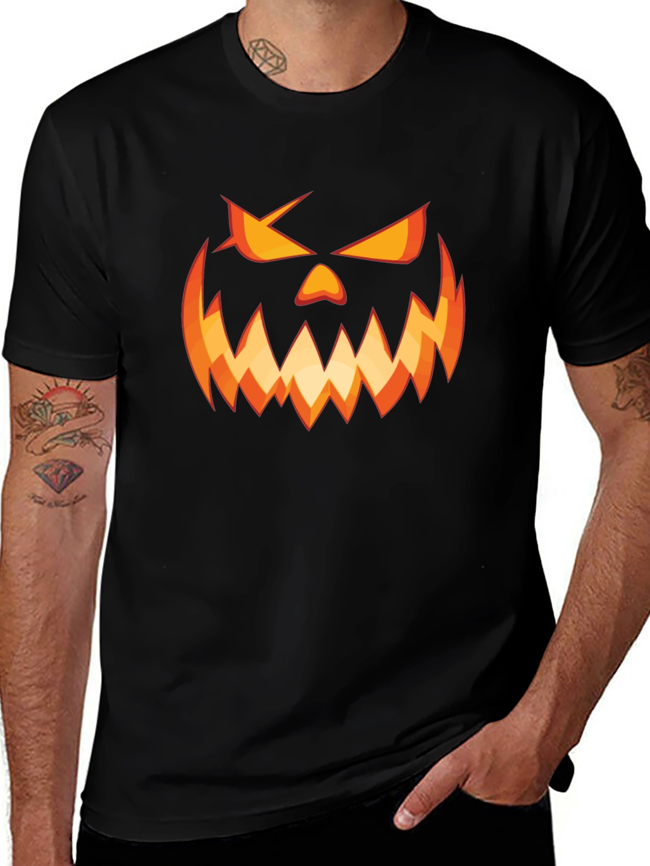 Halloween Pumpkin Face Graphic Tee - Scary & Stylish