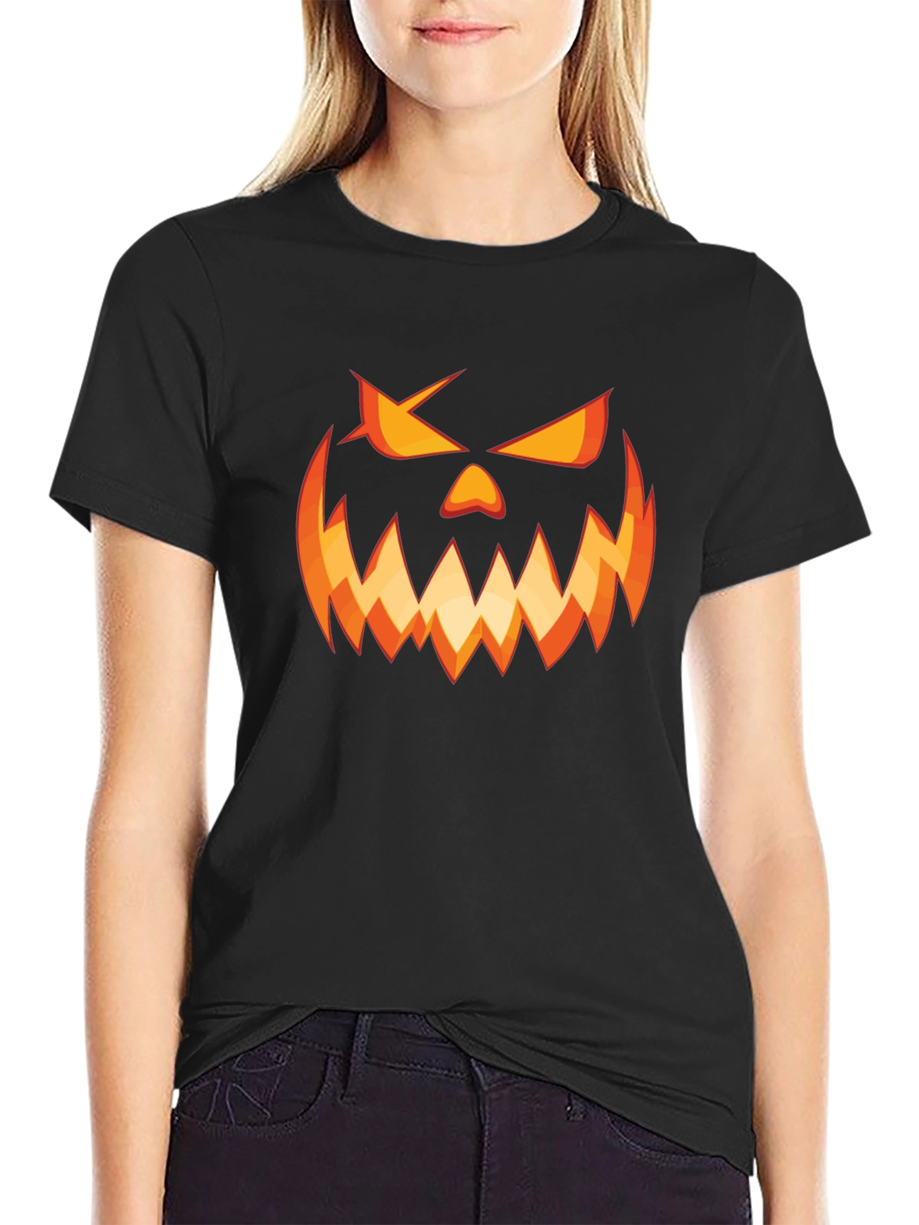 Halloween Pumpkin Face Graphic Tee - Scary & Stylish