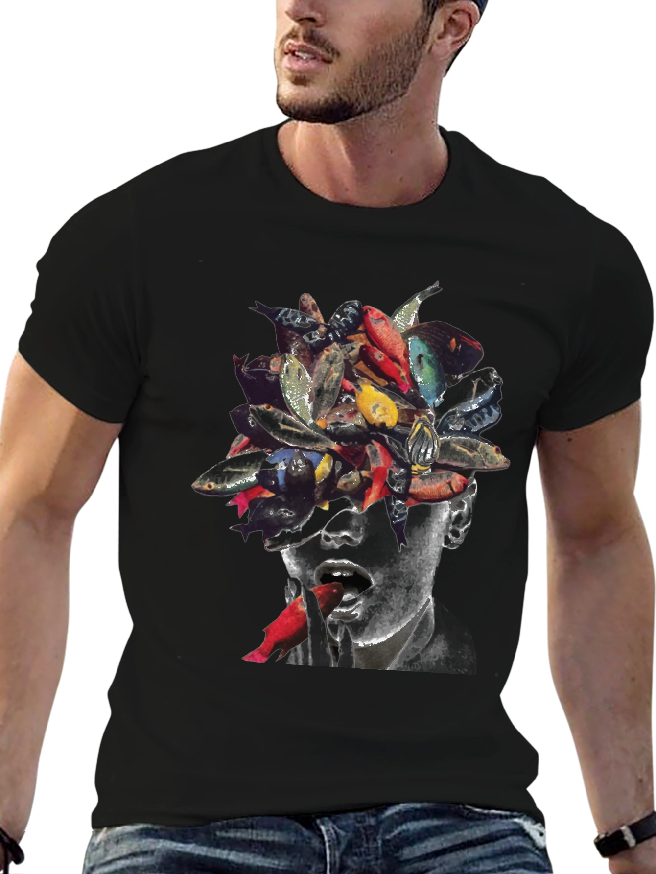 Fish Head Graphic Tee - Unique Artistic Design