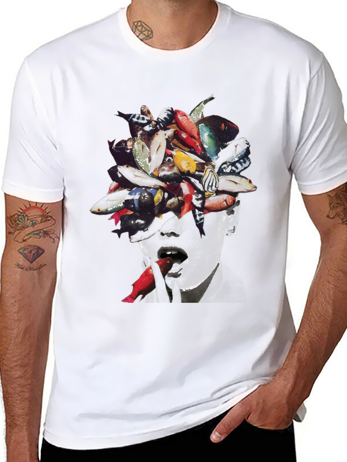 Fish Head Graphic Tee - Unique Artistic Design