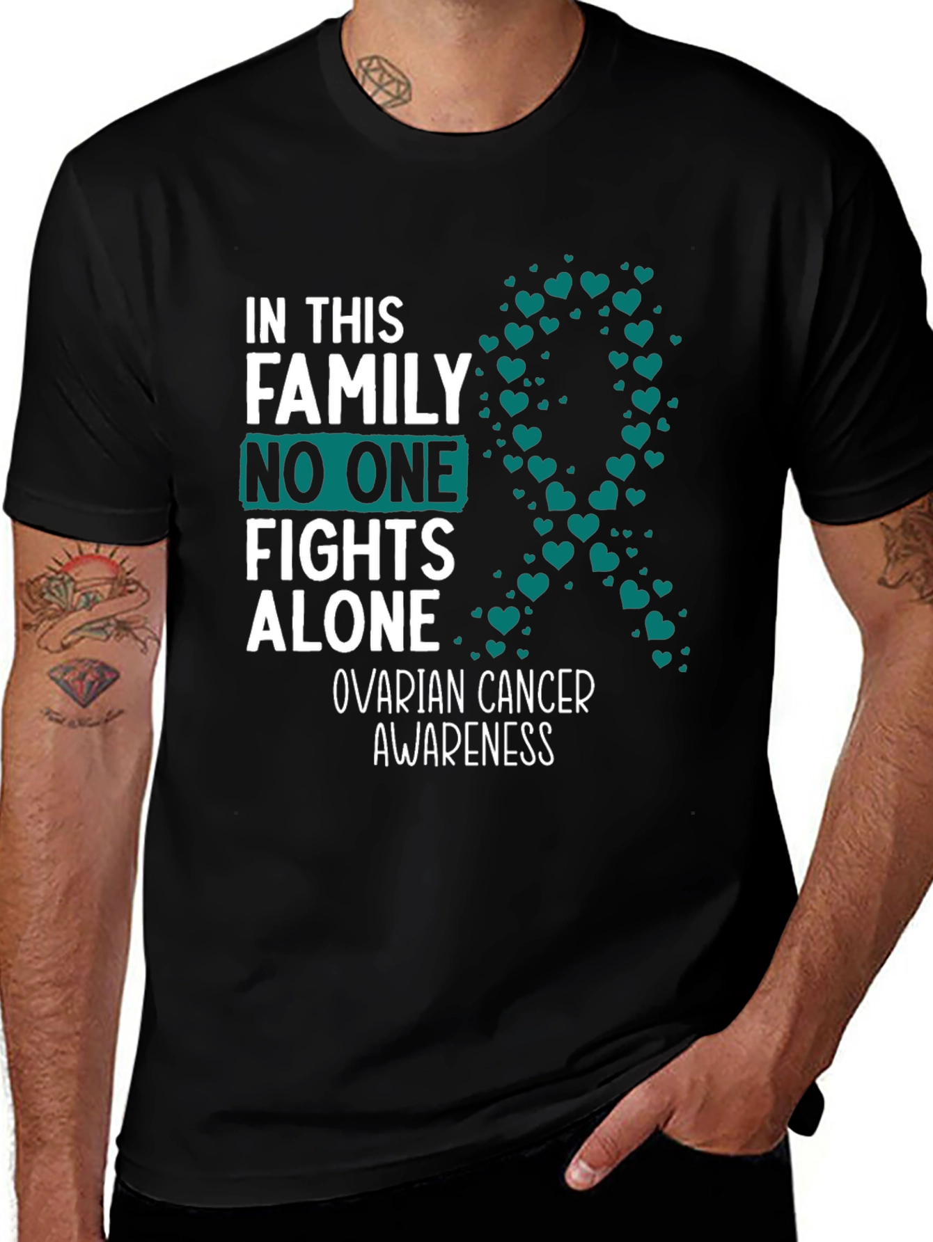 Ovarian Cancer Awareness Ribbon Heart T-Shirt