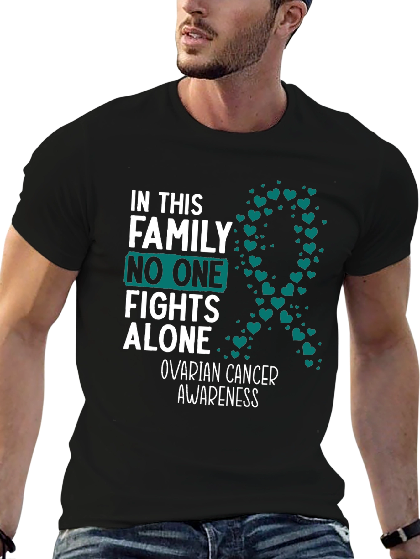 Ovarian Cancer Awareness Ribbon Heart T-Shirt