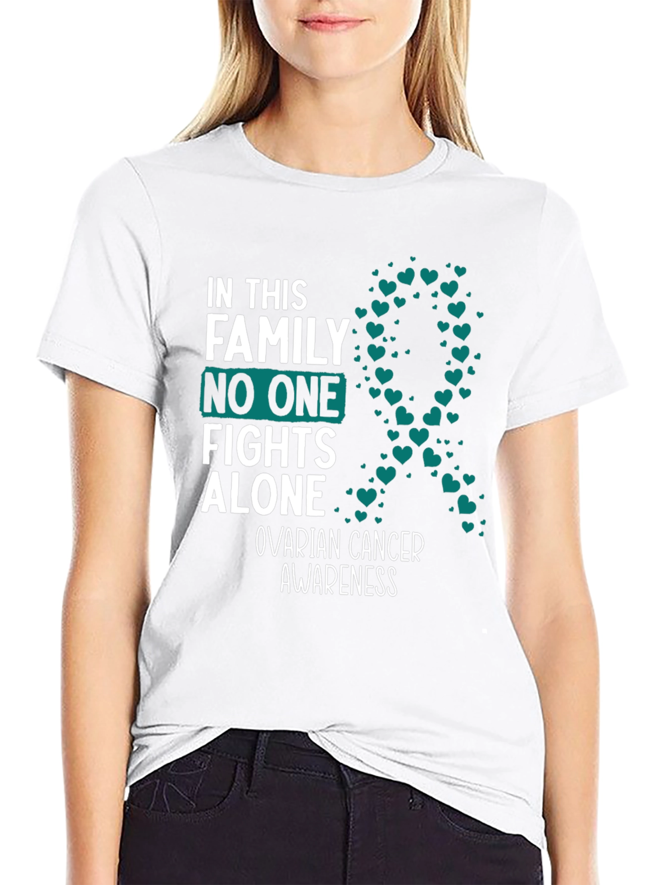 Ovarian Cancer Awareness Ribbon Heart T-Shirt