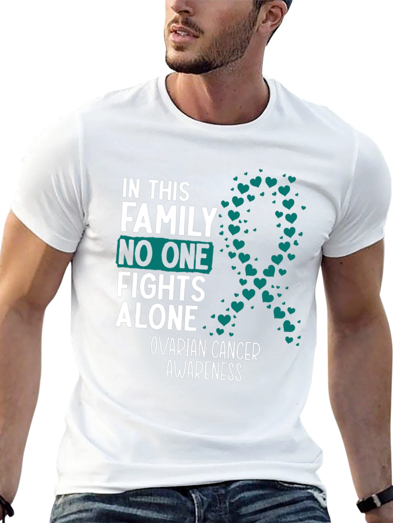Ovarian Cancer Awareness Ribbon Heart T-Shirt