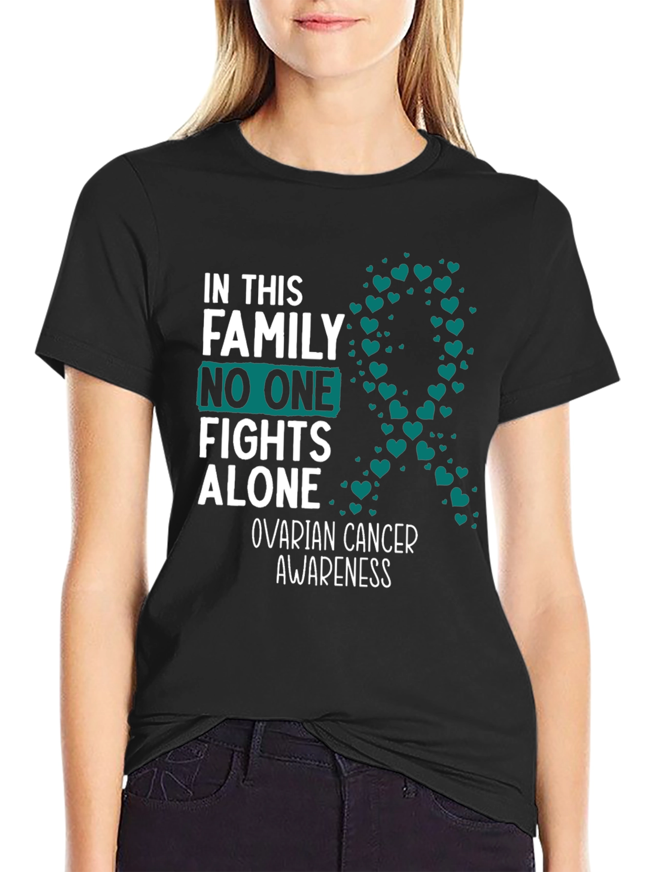 Ovarian Cancer Awareness Ribbon Heart T-Shirt