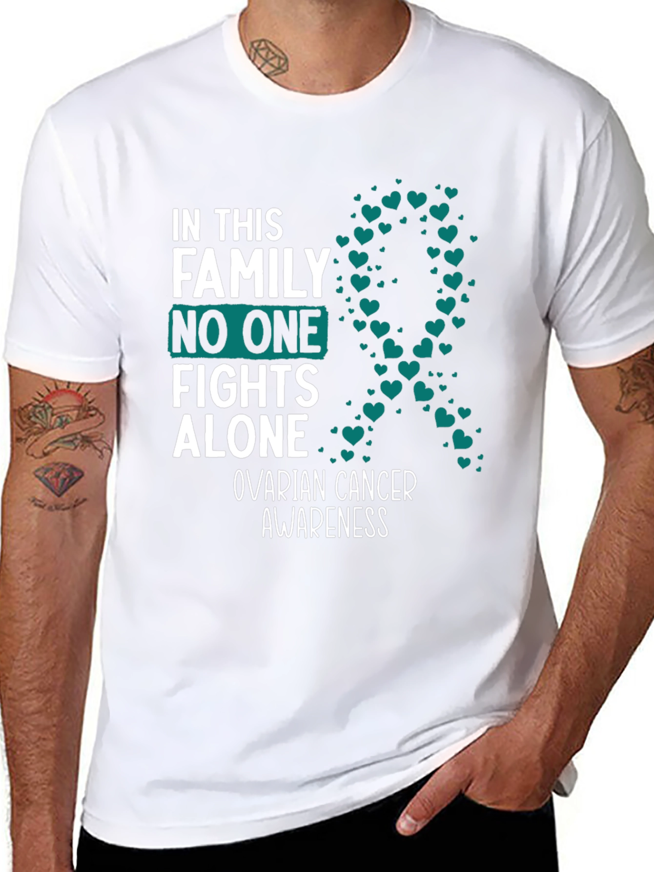 Ovarian Cancer Awareness Ribbon Heart T-Shirt