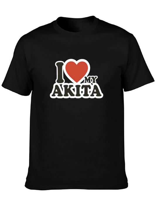 I Heart My Akita Graphic Tee - Black Cotton T-Shirt
