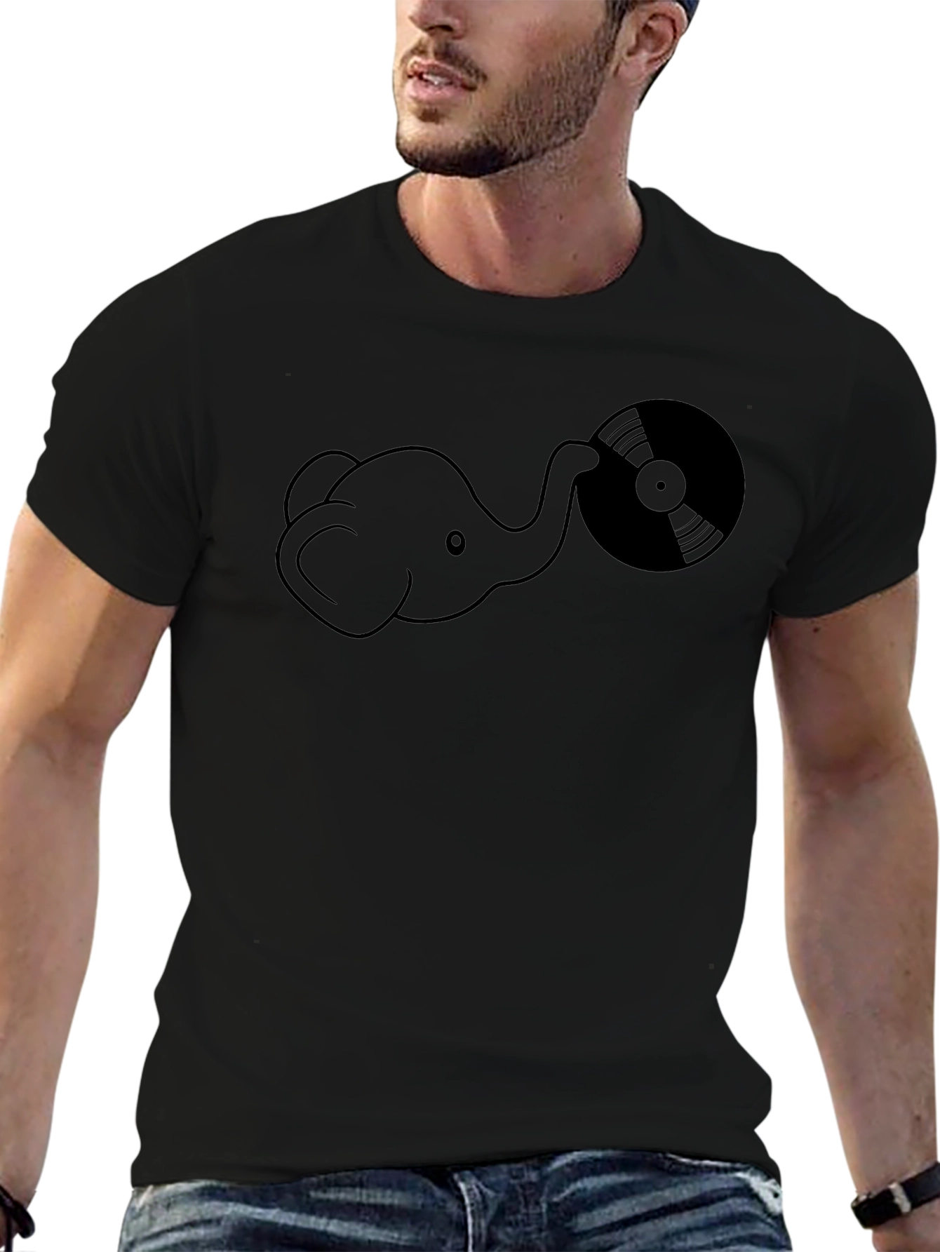 Elephant DJ T-Shirt - Black Cotton Graphic Tee