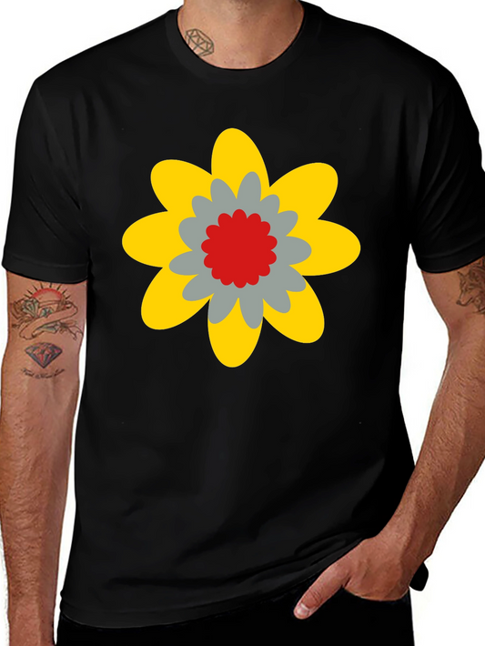 Fun Flower Graphic Tee - Black Cotton Blend Casual Shirt