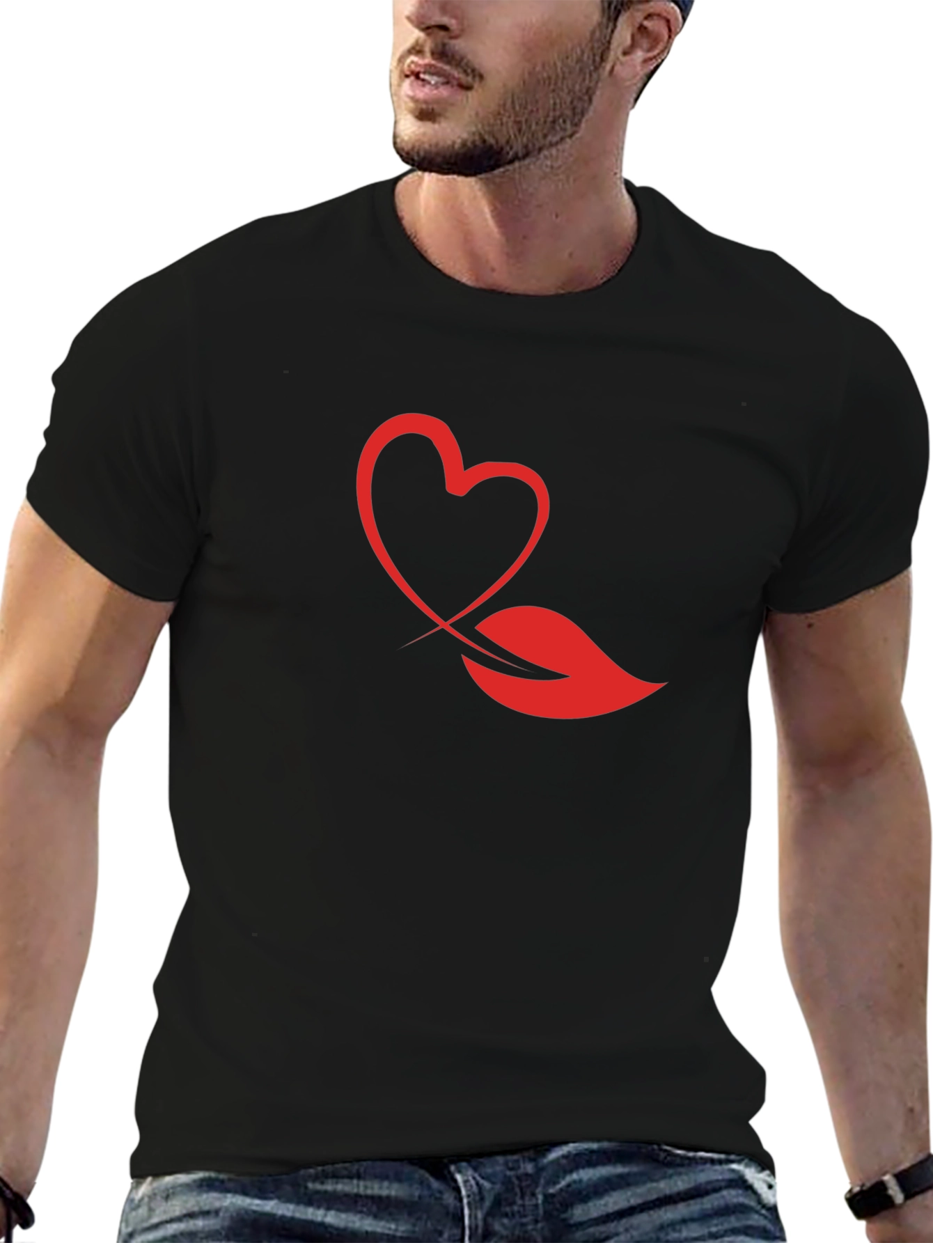 Heart & Lips Graphic Print Black T-Shirt
