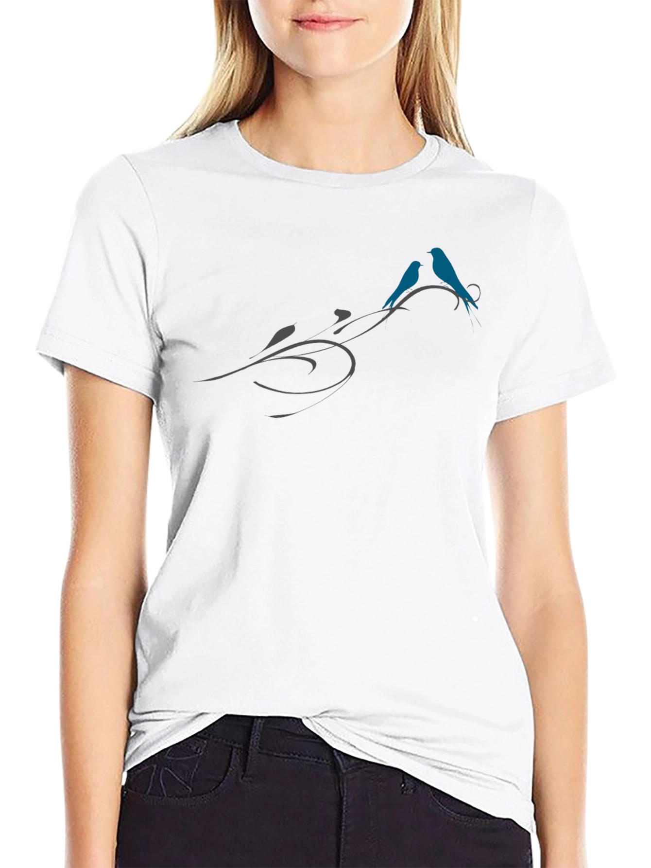 Birds on Vine Graphic Tee - Stylish Black T-Shirt