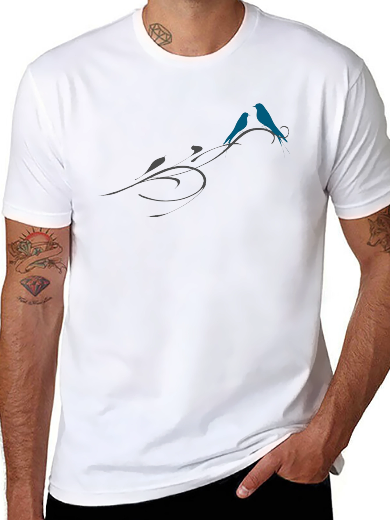Birds on Vine Graphic Tee - Stylish Black T-Shirt
