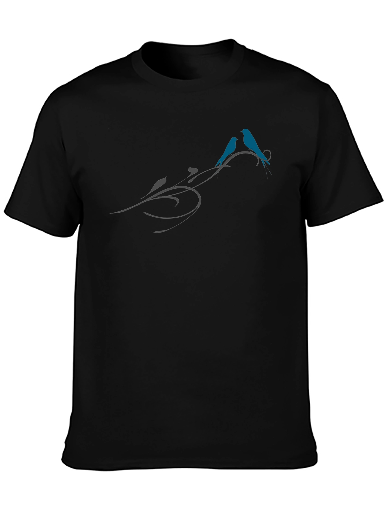 Birds on Vine Graphic Tee - Stylish Black T-Shirt