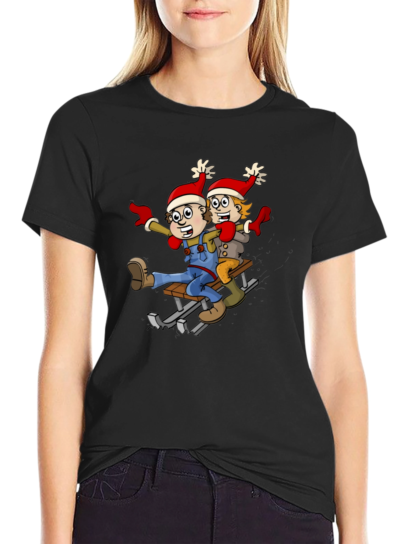 Cartoon Sledding T-Shirt: Whimsical Holiday Fun!