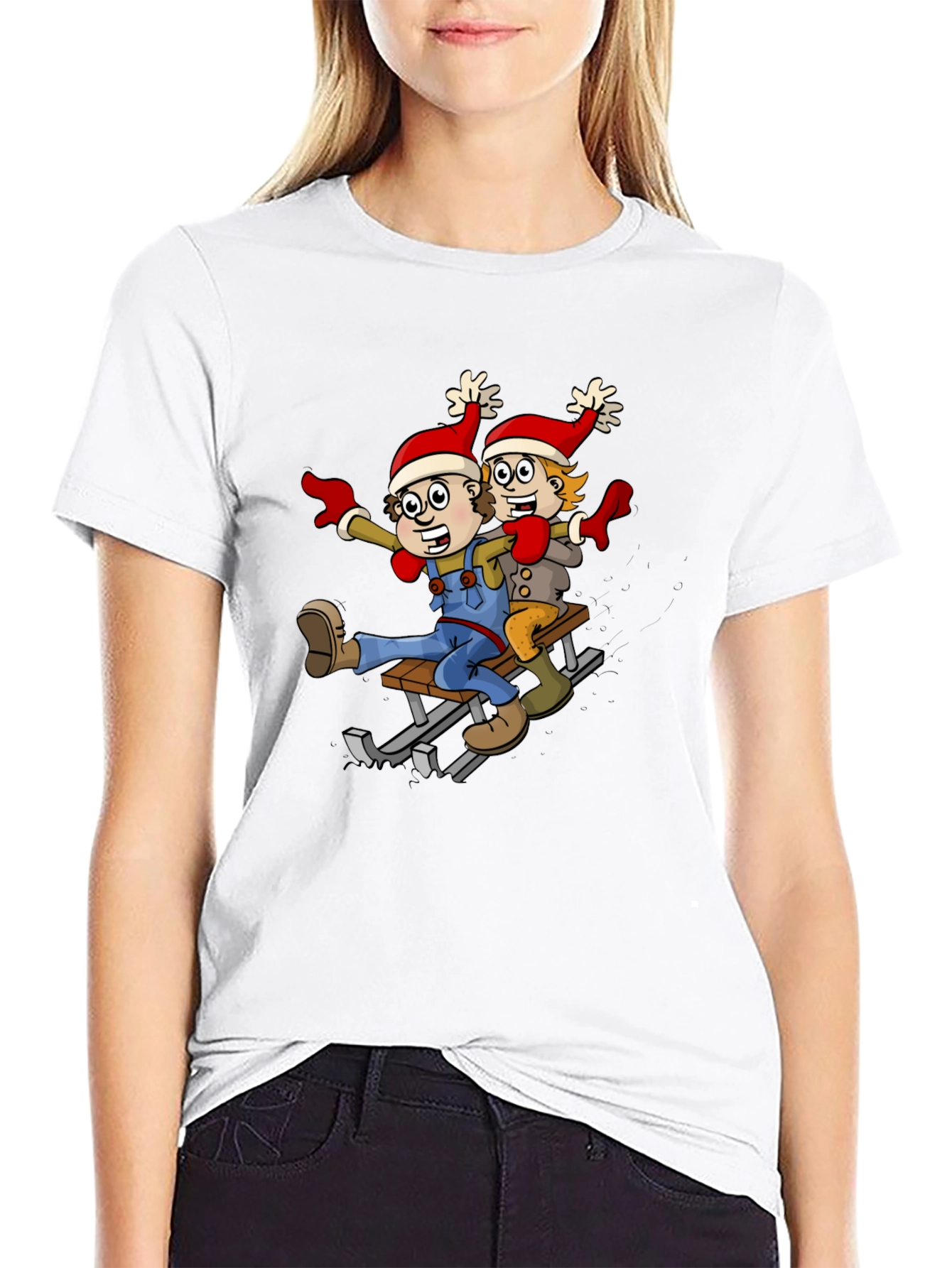 Cartoon Sledding T-Shirt: Whimsical Holiday Fun!