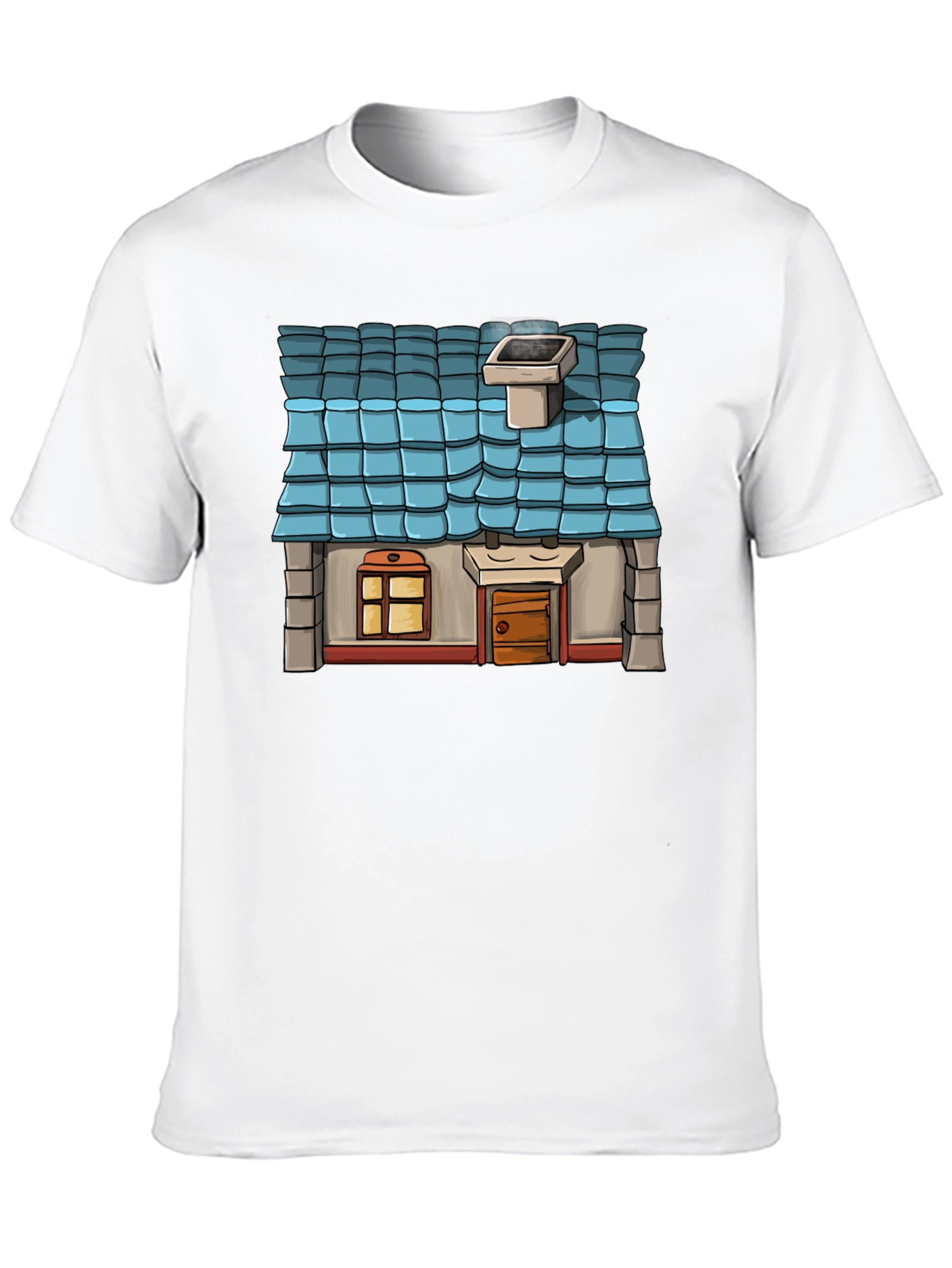Cartoon House Graphic Tee - Black Cotton Casual Shirt