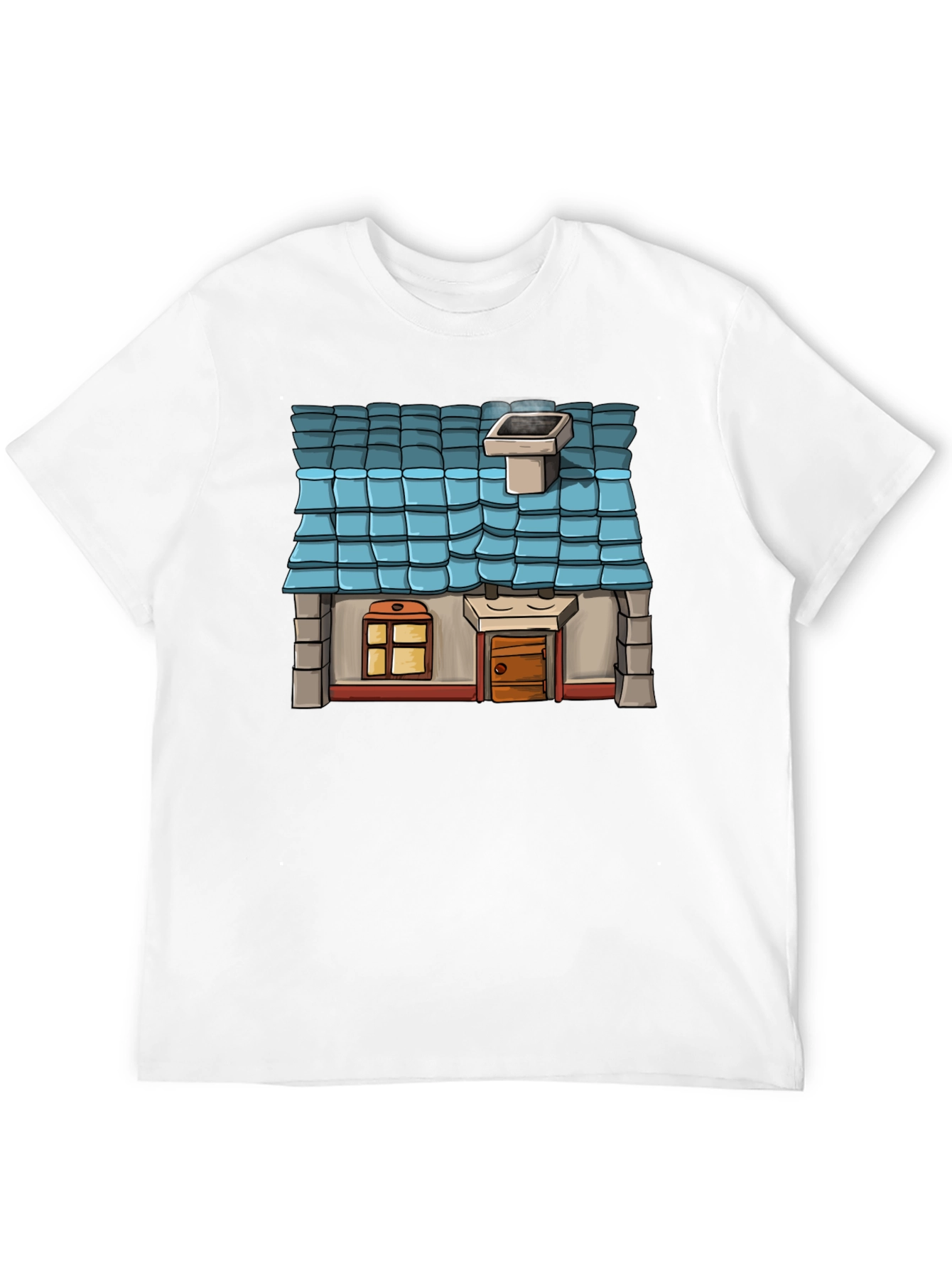 Cartoon House Graphic Tee - Black Cotton Casual Shirt