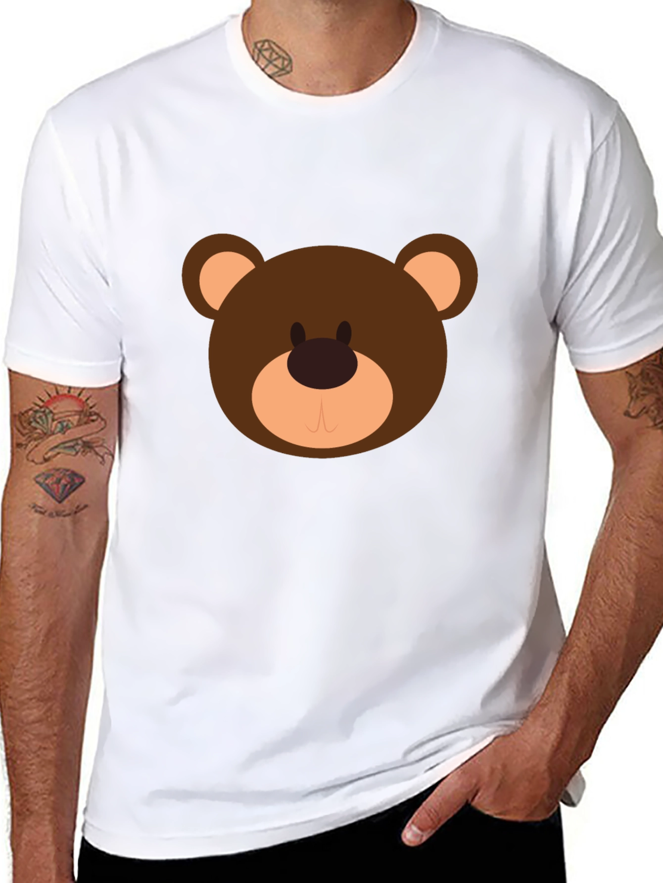Cute Cartoon Bear Graphic Black T-Shirt