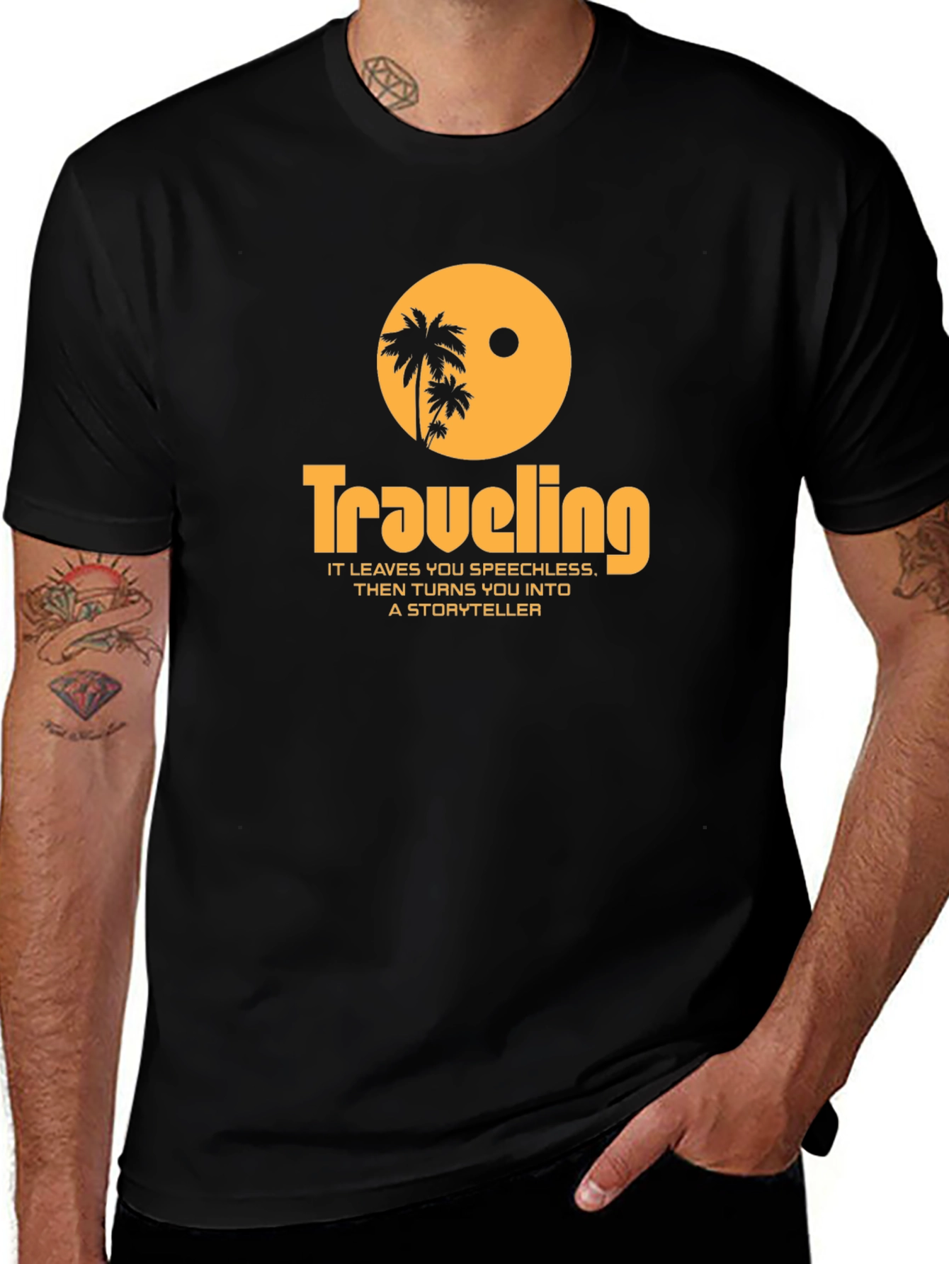 Traveling Palm Tree Graphic Tee - Black