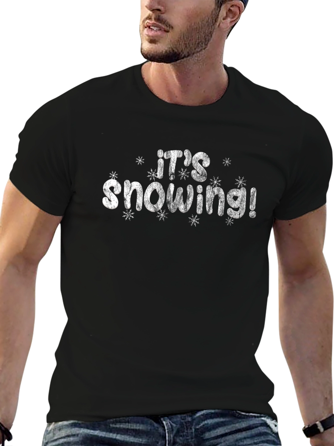 Its Snowing! Graphic Print Black T-Shirt