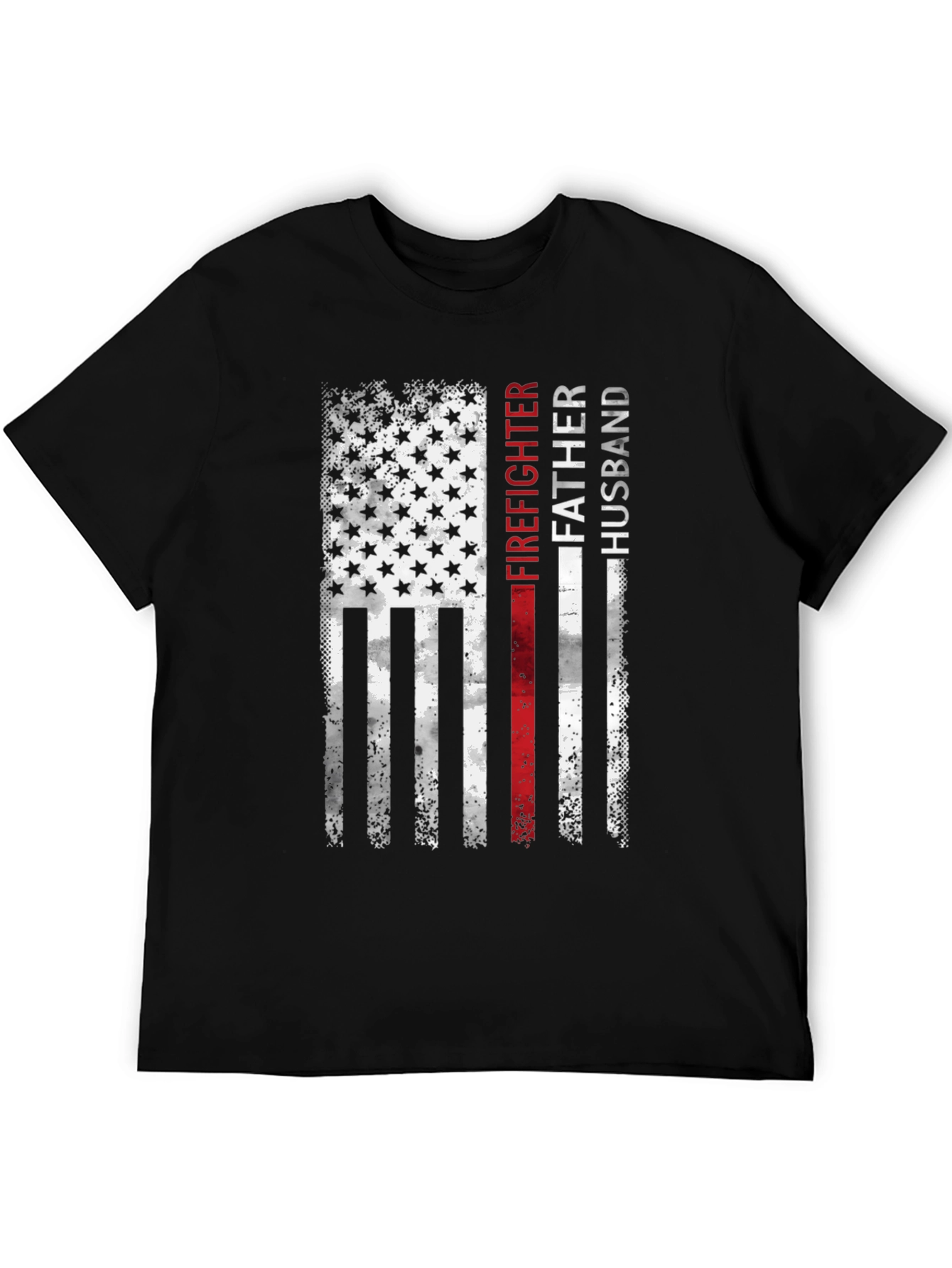 Firefighter Father Husband American Flag T-Shirt