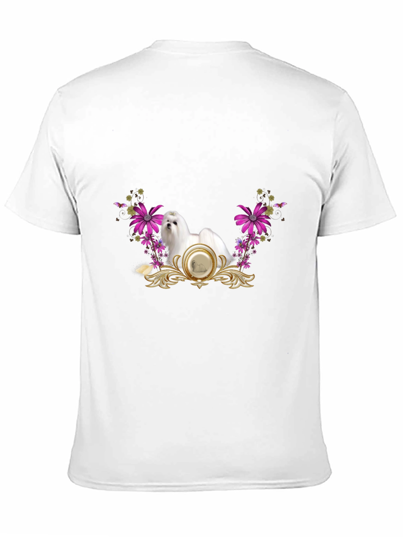 Floral Maltese Dog Graphic Tee - Black