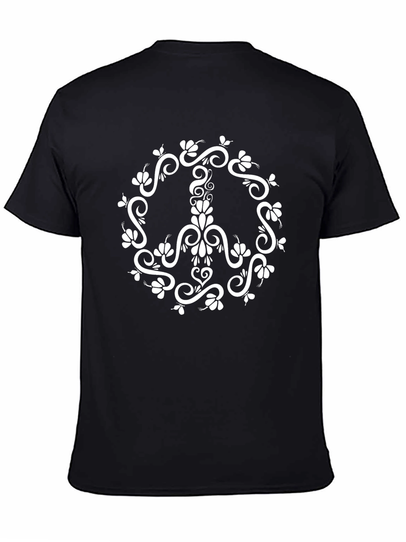 Floral Peace Sign Graphic T-Shirt - Black