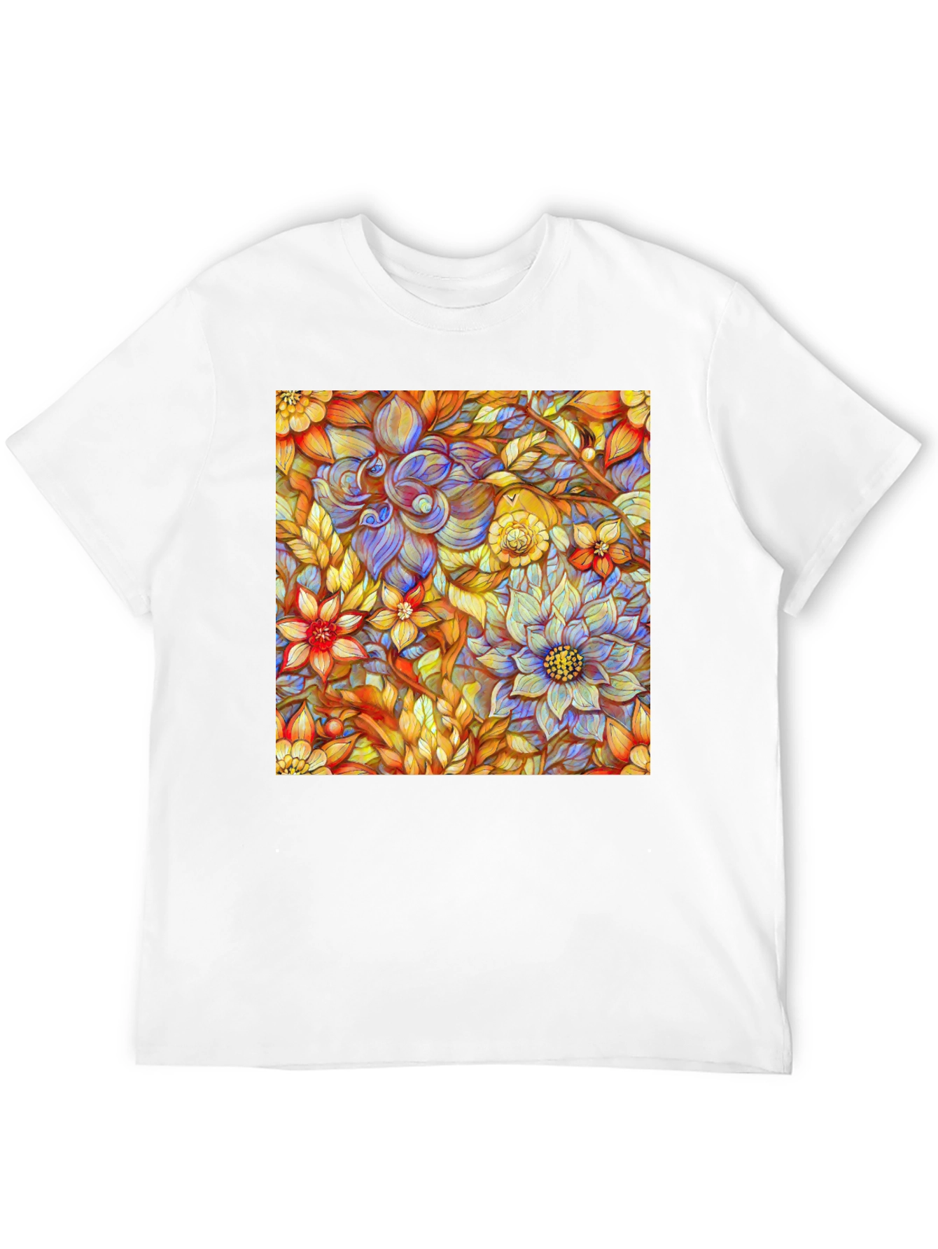 Floral Art Print Mens Black T-Shirt