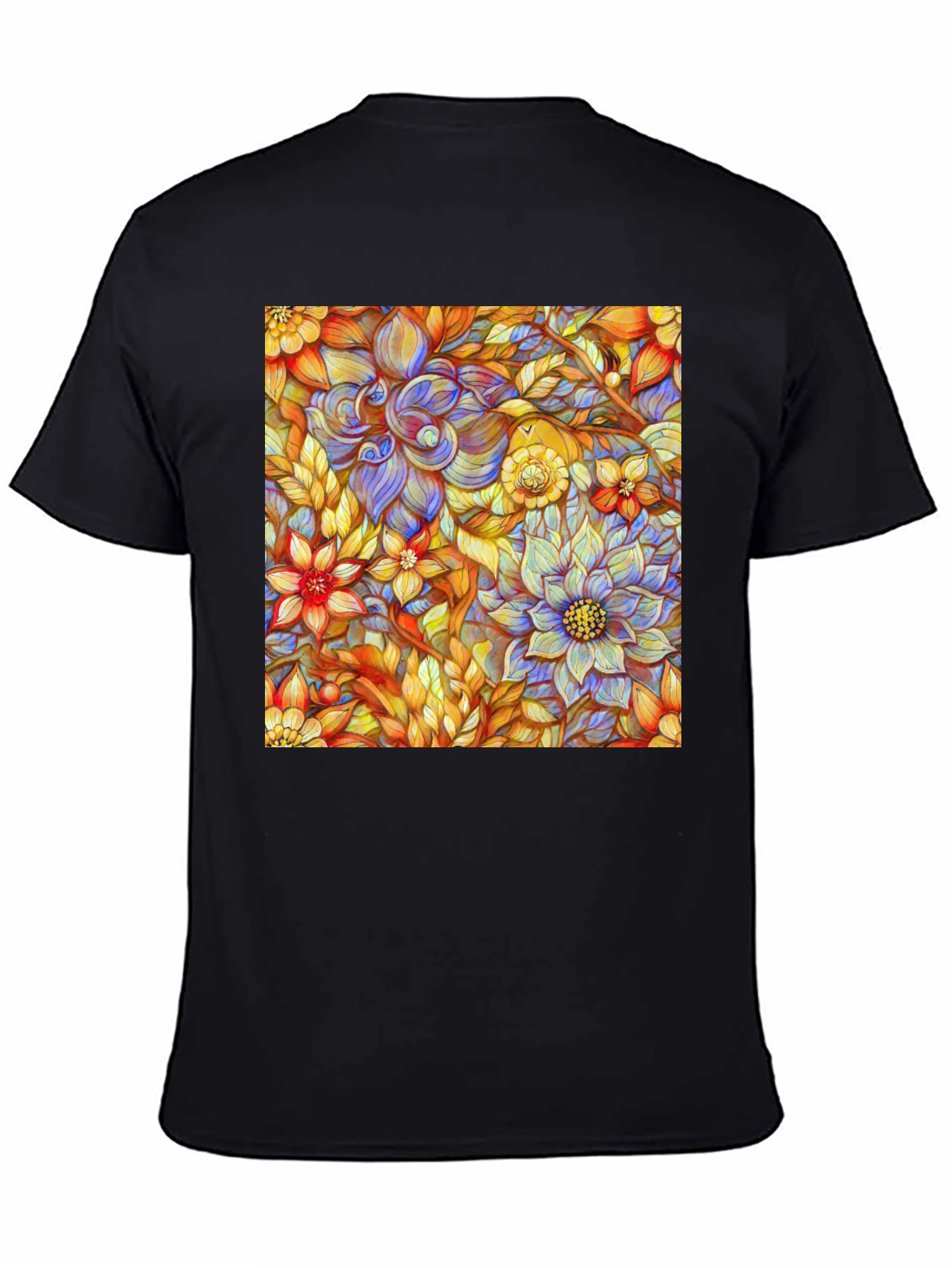 Floral Art Print Mens Black T-Shirt