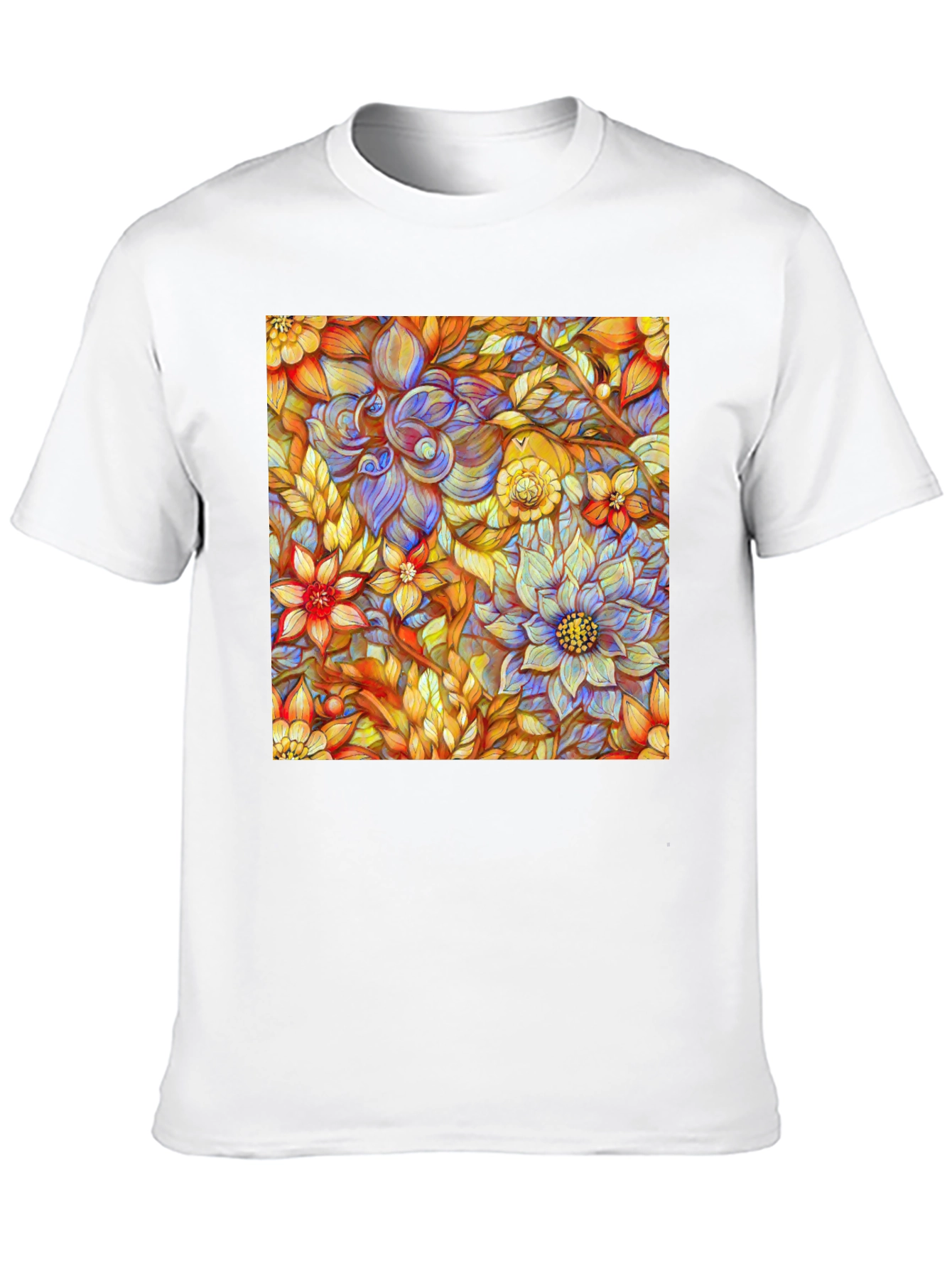 Floral Art Print Mens Black T-Shirt