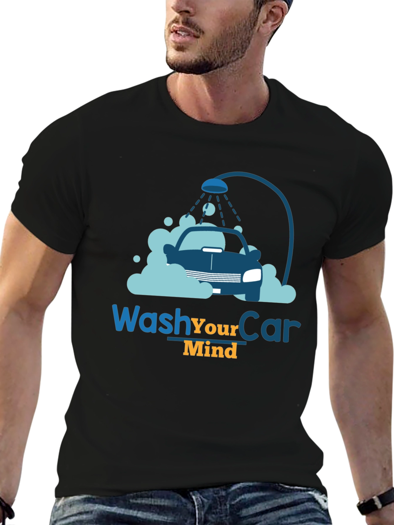 Wash Your Car Mind T-Shirt Black Cotton Tee