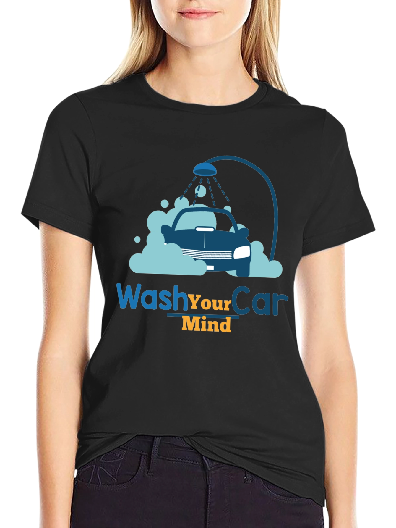Wash Your Car Mind T-Shirt Black Cotton Tee