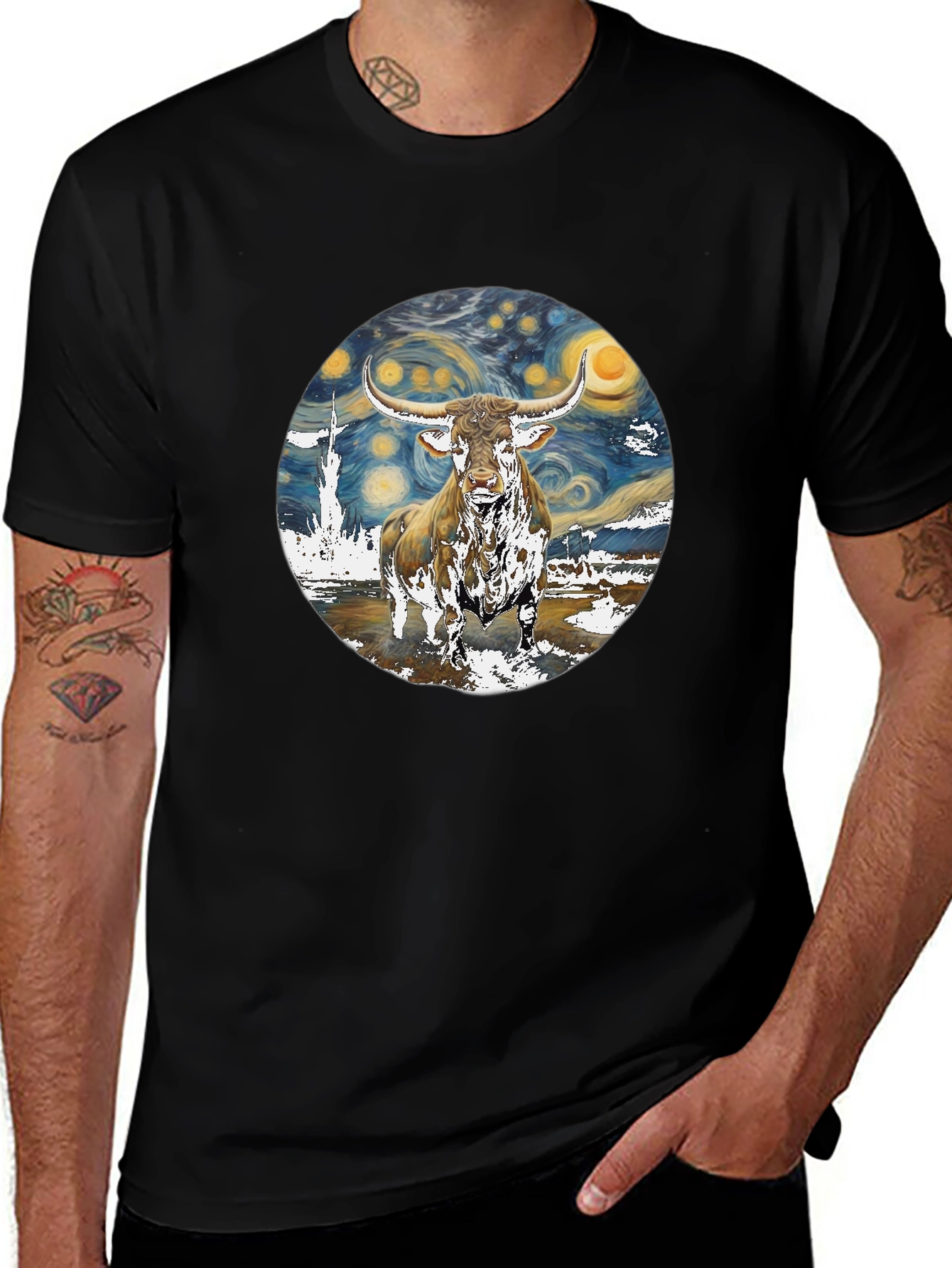 Starry Night Bull Graphic Tee