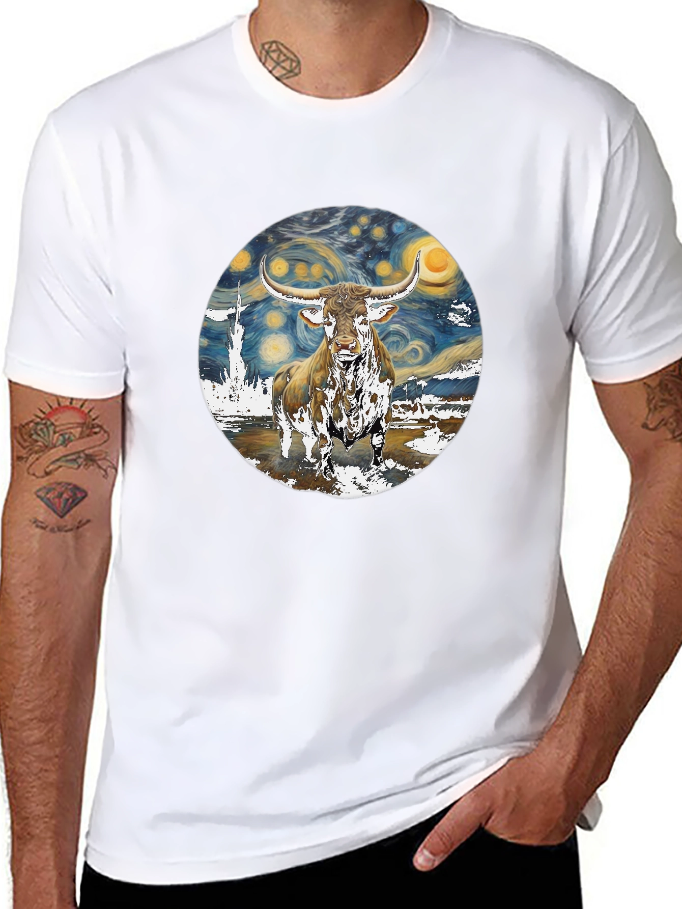 Starry Night Bull Graphic Tee