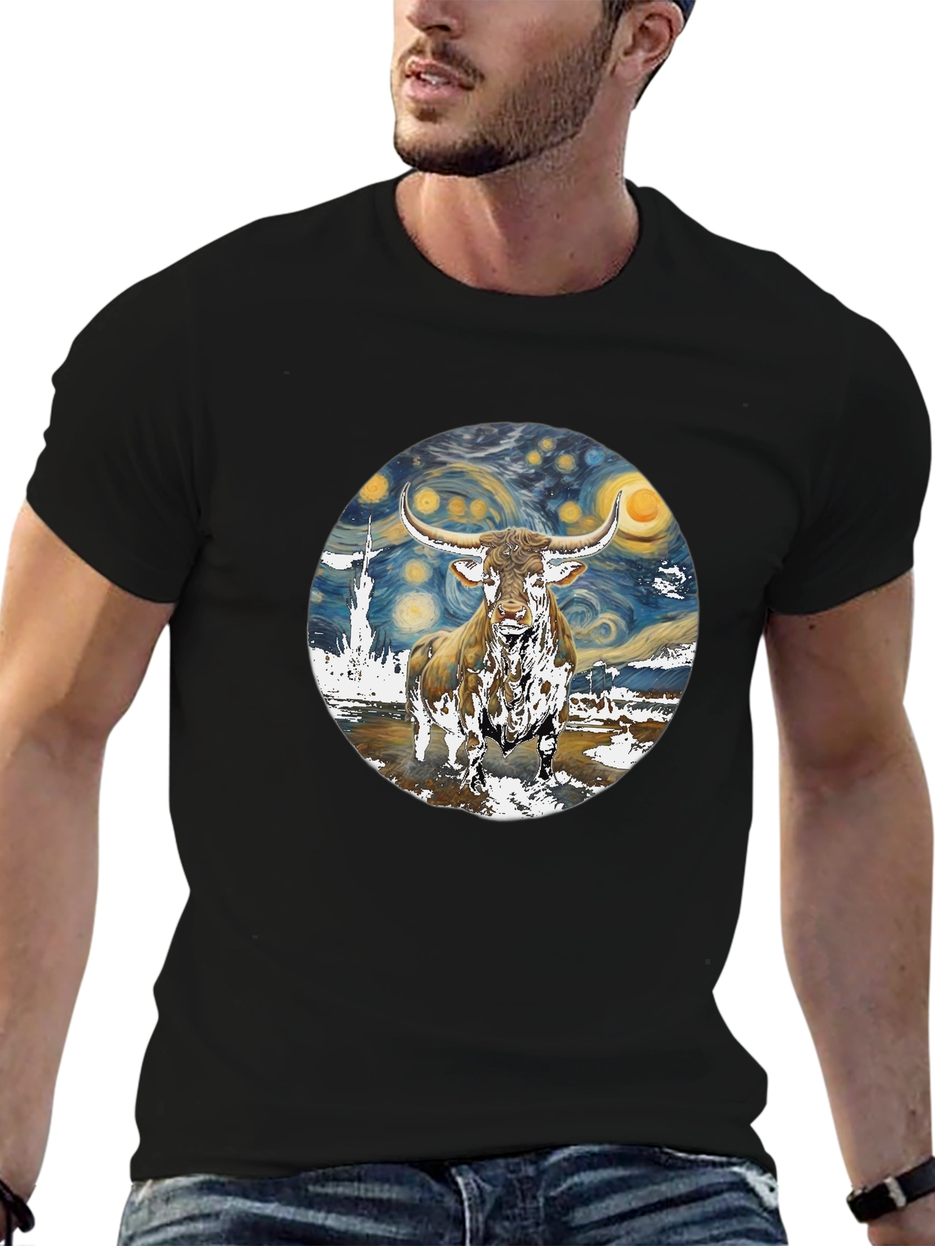 Starry Night Bull Graphic Tee