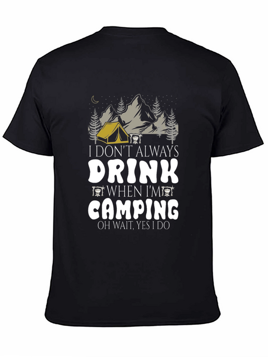Camping Drink Humor Tee - Mens Black Graphic T-Shirt