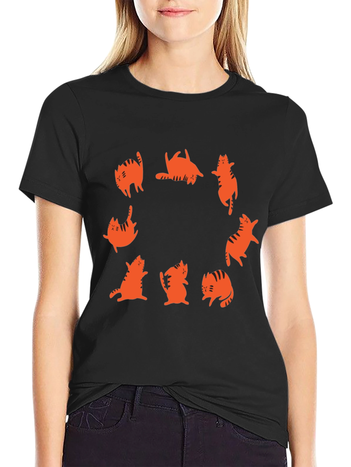 Cat Circle Graphic Tee - Black