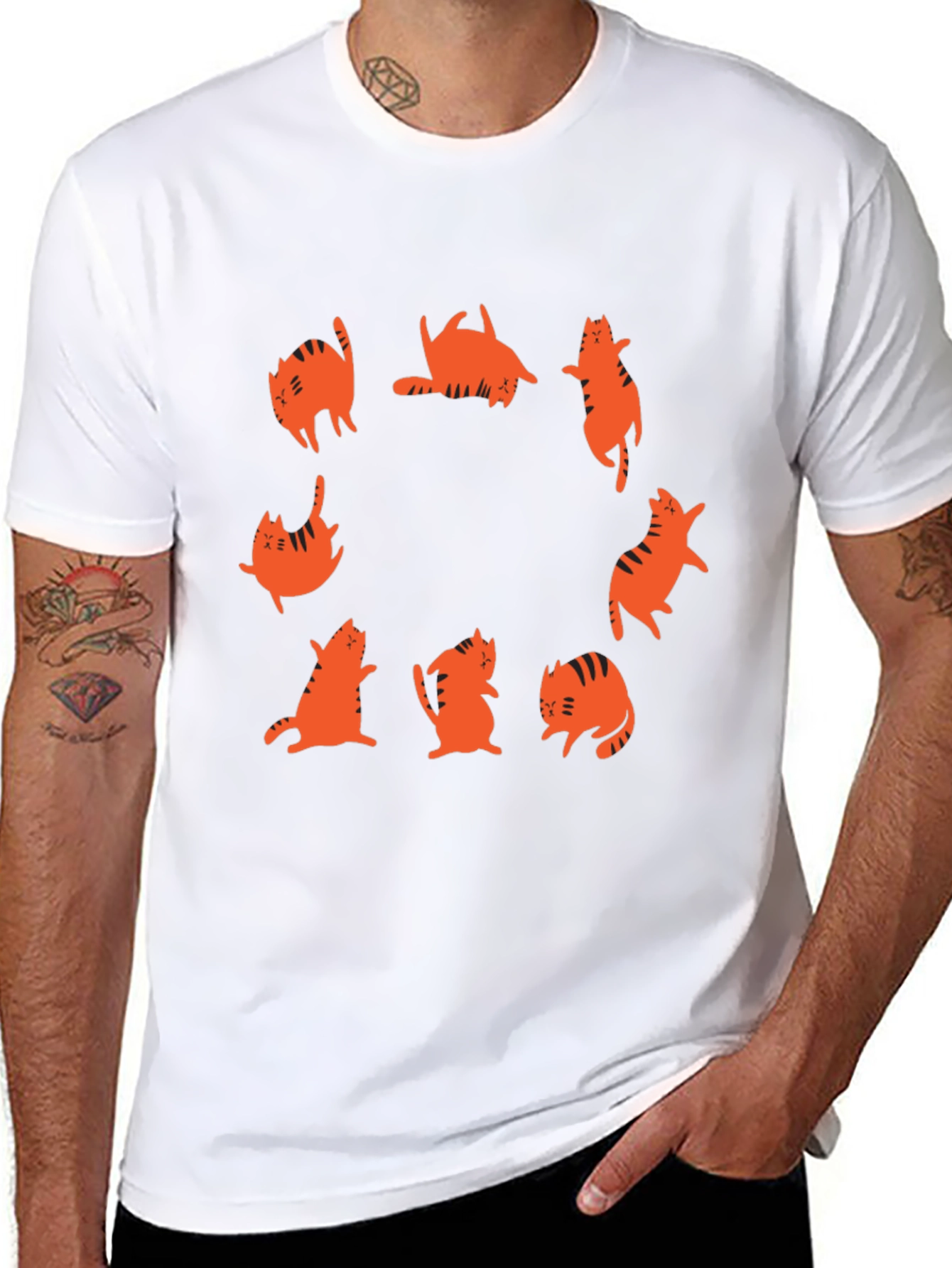 Cat Circle Graphic Tee - Black