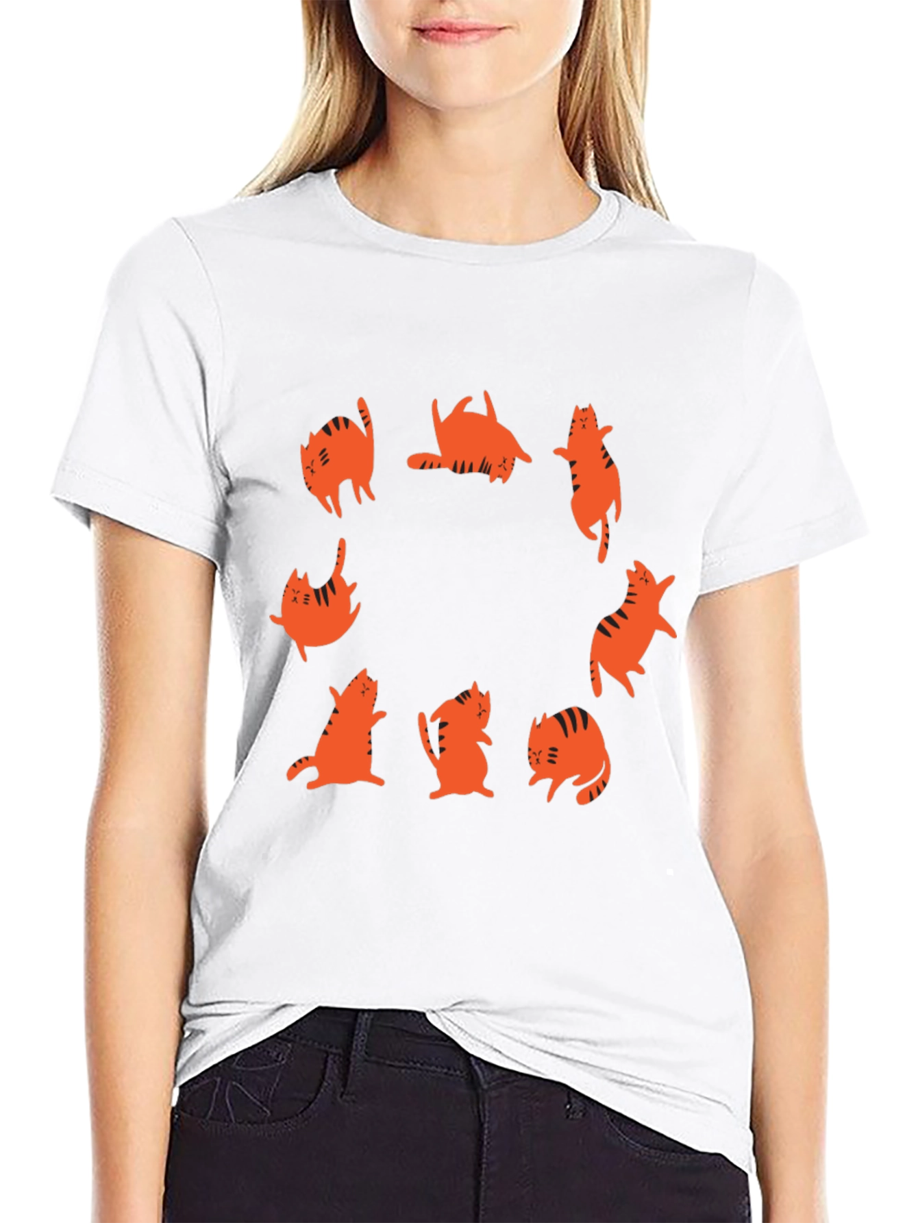 Cat Circle Graphic Tee - Black