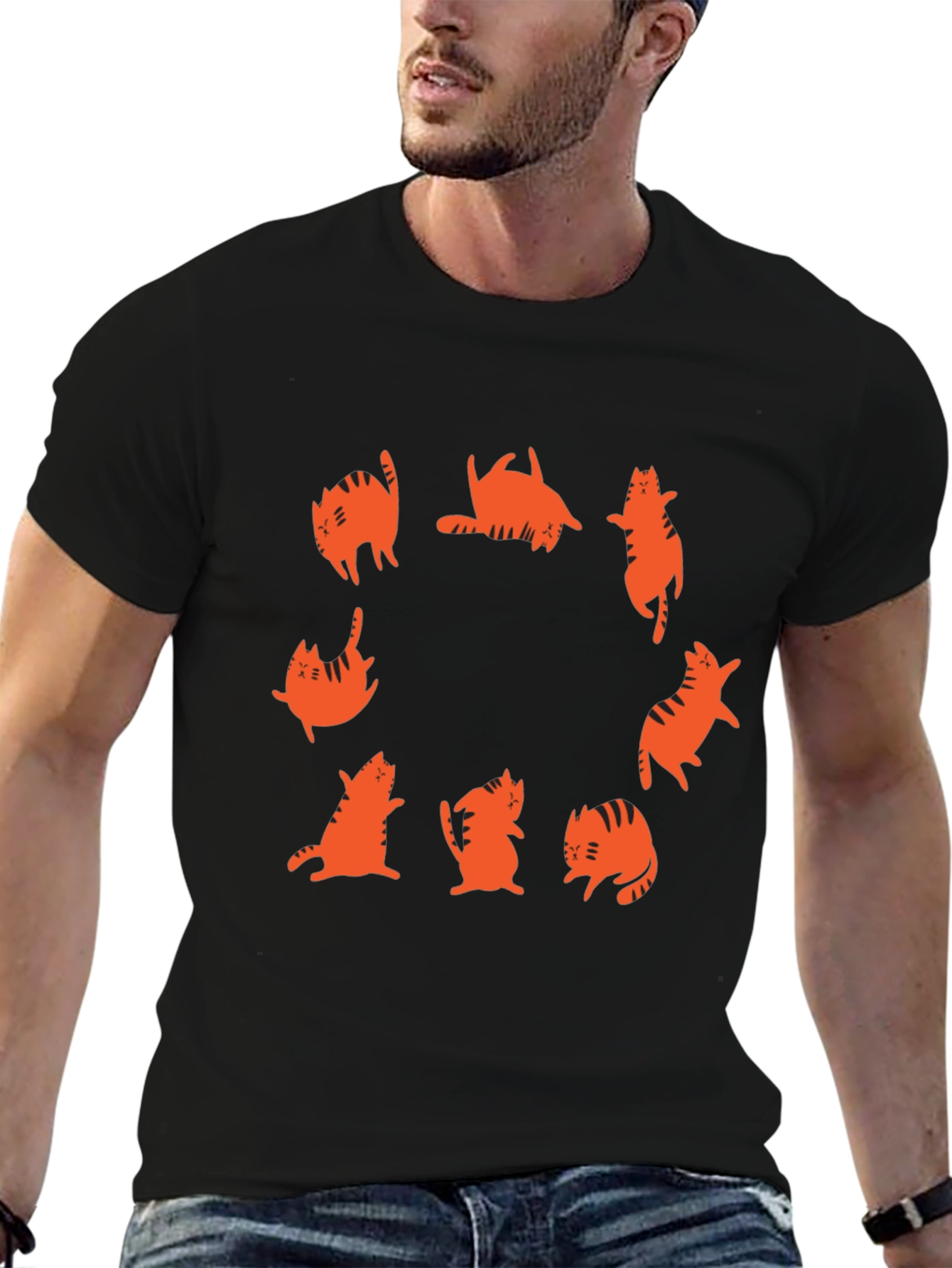 Cat Circle Graphic Tee - Black