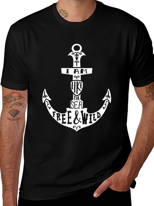 I AM LIKE THE SEA FREE & WILD Anchor Graphic T-Shirt