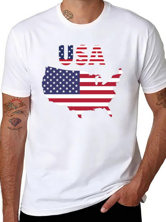 USA Flag Graphic T-Shirt Patriotic Map Design Tee