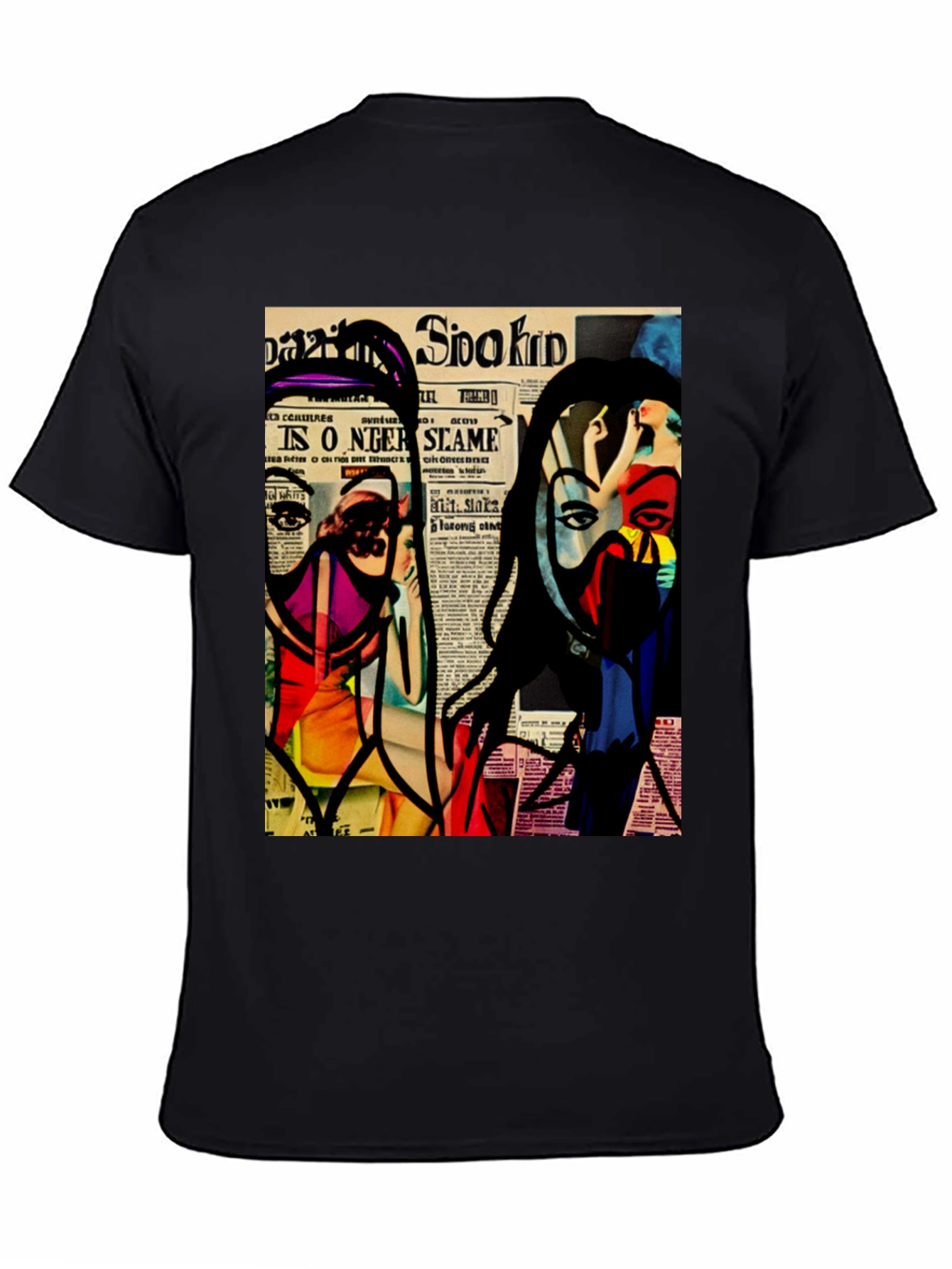 Abstract Newspaper Art Black T-Shirt